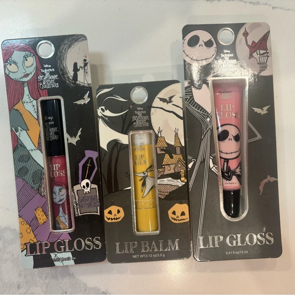 Disney The Nightmare Before Christmas Lip Gloss and Lip Balm Set of 3 brand new
